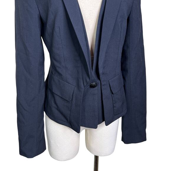 A.L.C. Mohair Silk Cropped One Button Tuxedo Blazer Jacket 2013 Navy Blue 8 - Picture 3 of 7